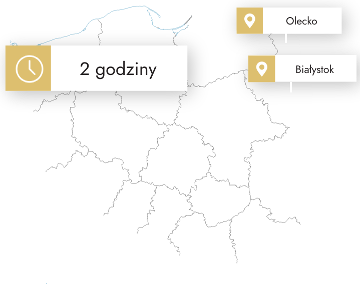 Mapa dojazdu z Białegostoku do Olecka