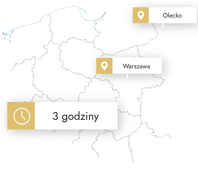 Mapa dojazdu z Warszawy do Olecka