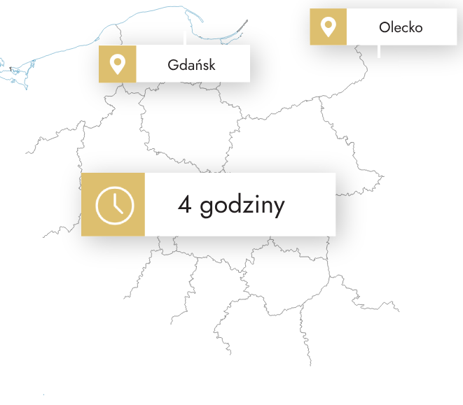 Mapa dojazdu z Gdańska do Olecka